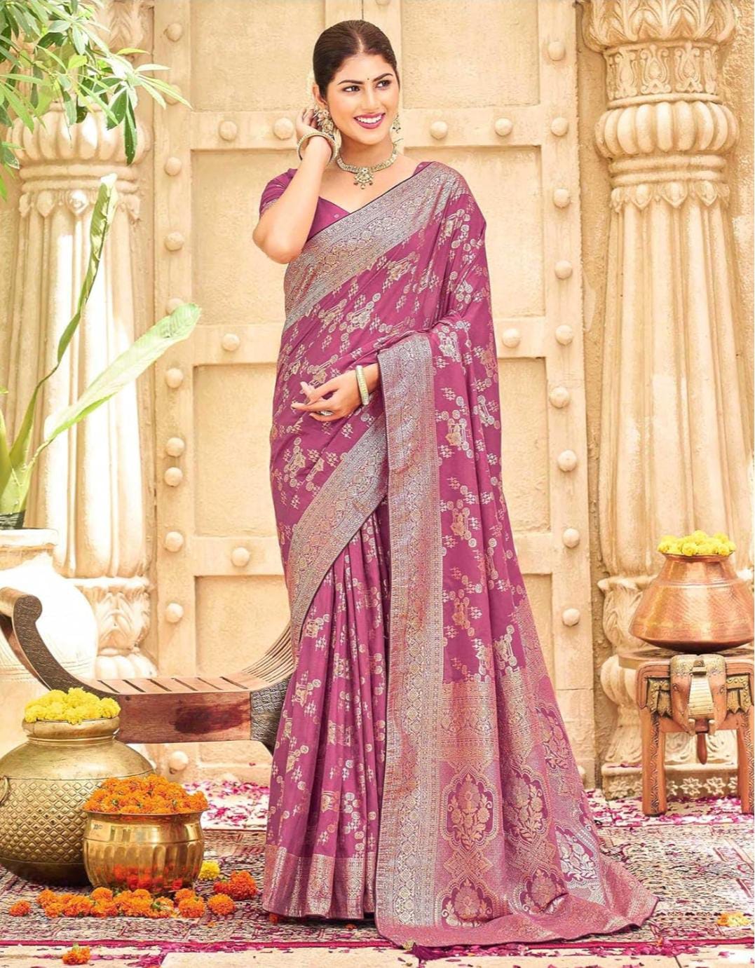 Exquisite Brocade Saree Weaving Artistry Showcases Festive Grandeur