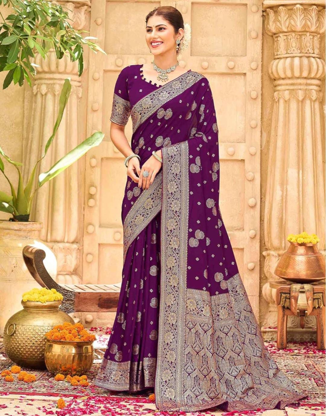 Exquisite Brocade Saree Weaving Artistry Showcases Festive Grandeur