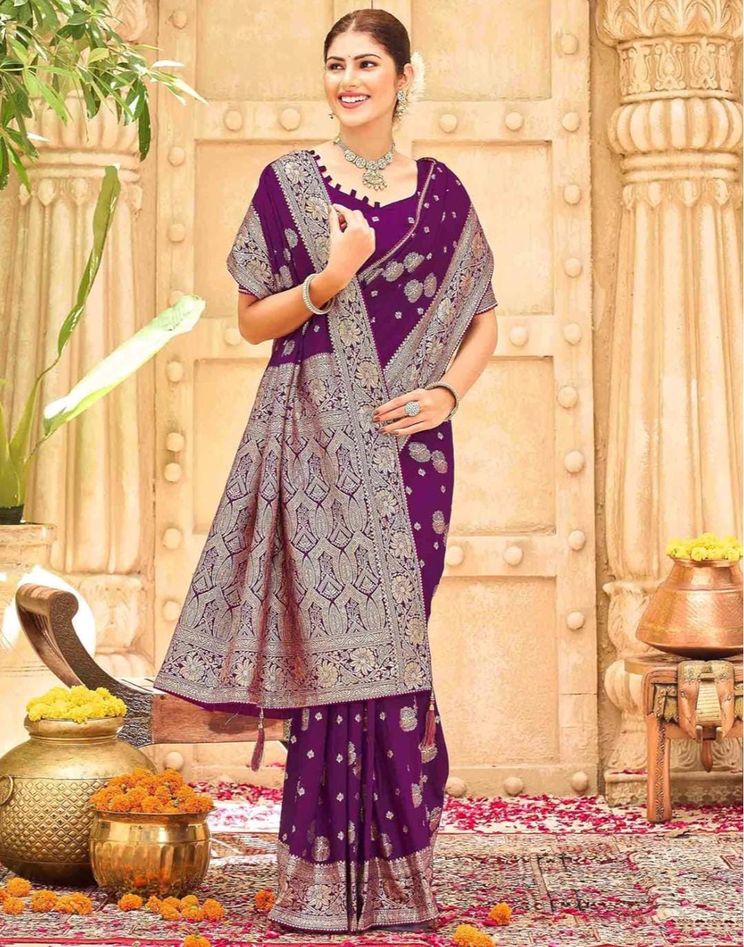 Exquisite Brocade Saree Weaving Artistry Showcases Festive Grandeur