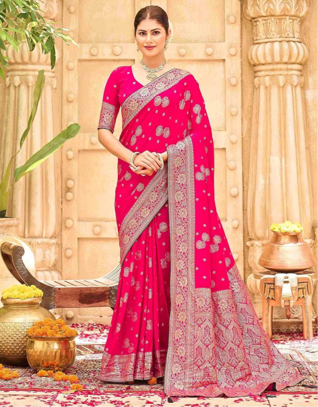 Exquisite Brocade Saree Weaving Artistry Showcases Festive Grandeur