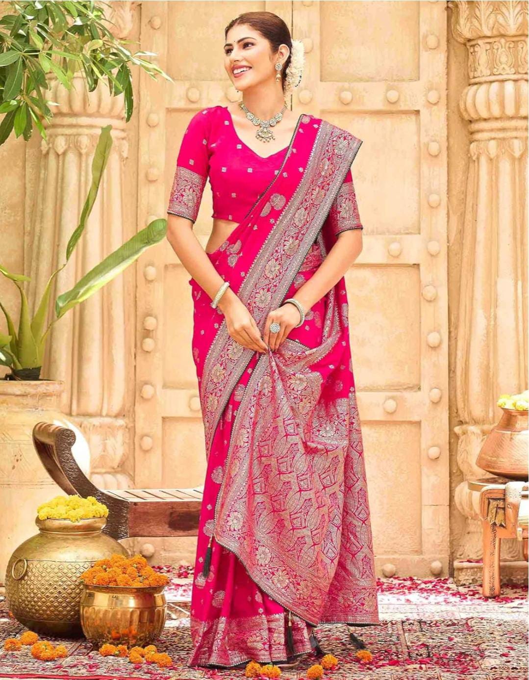 Exquisite Brocade Saree Weaving Artistry Showcases Festive Grandeur