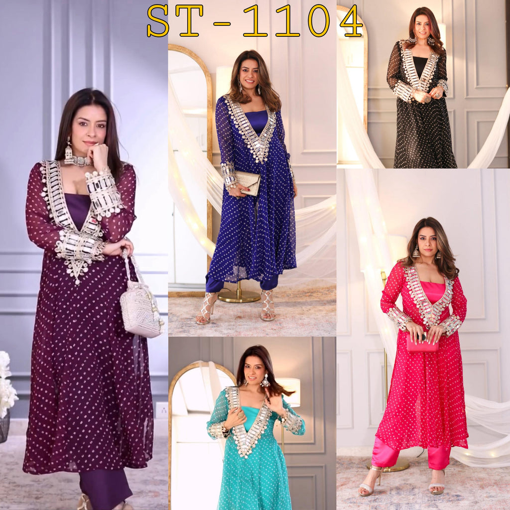 Elegant Mirror Work Anarkali Suit