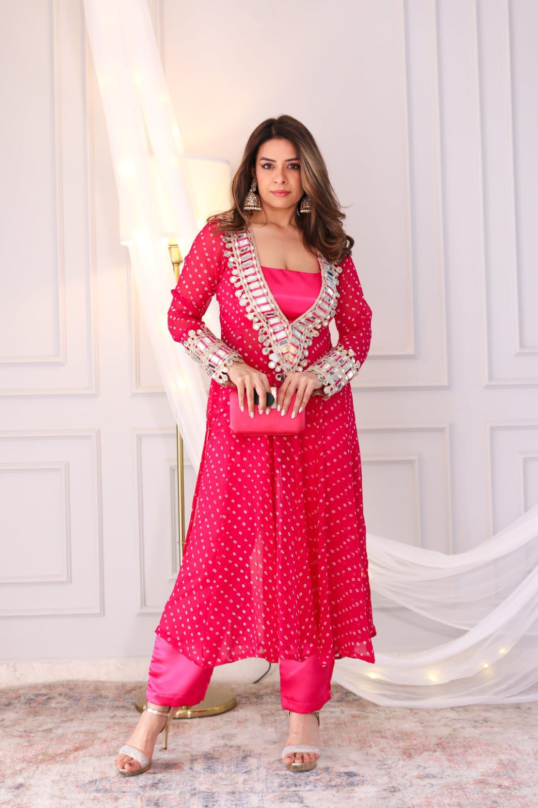 Elegant Mirror Work Anarkali Suit
