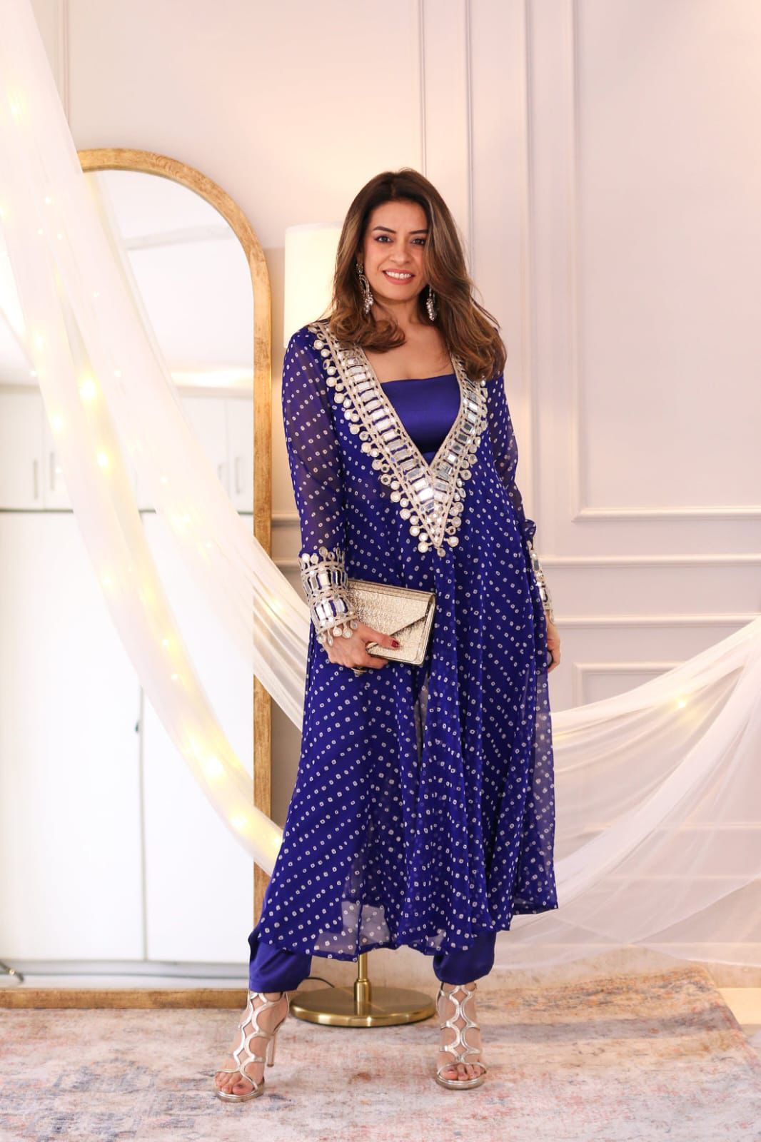 Elegant Mirror Work Anarkali Suit