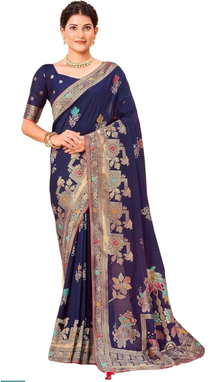 Regal Silk Saree with Intricate Multicolored Weave