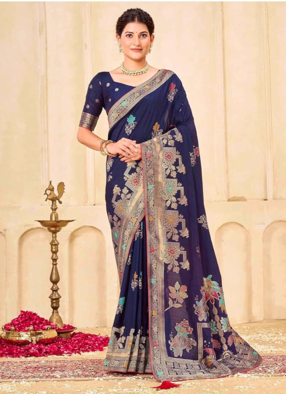 Regal Silk Saree with Intricate Multicolored Weave