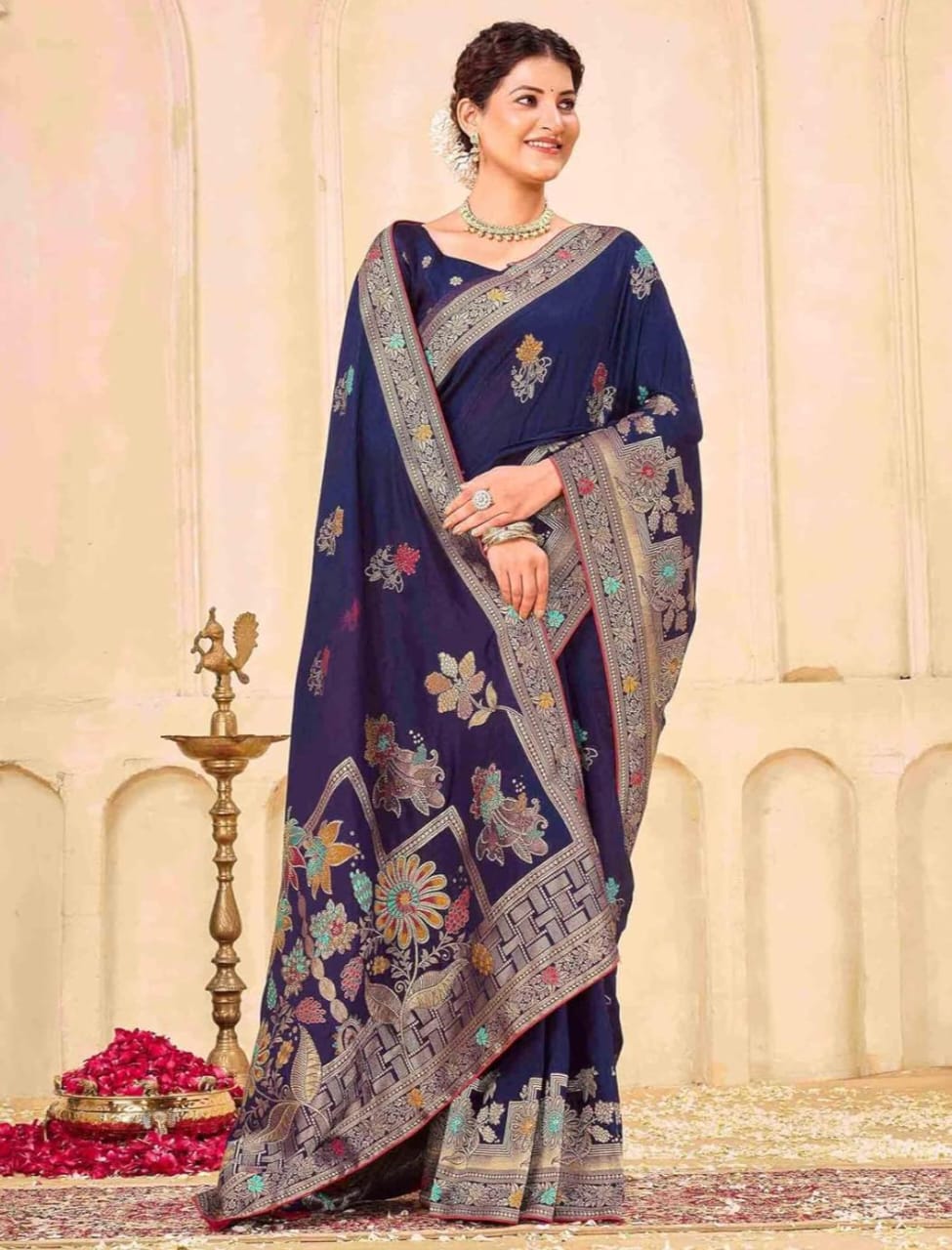 Regal Silk Saree with Intricate Multicolored Weave