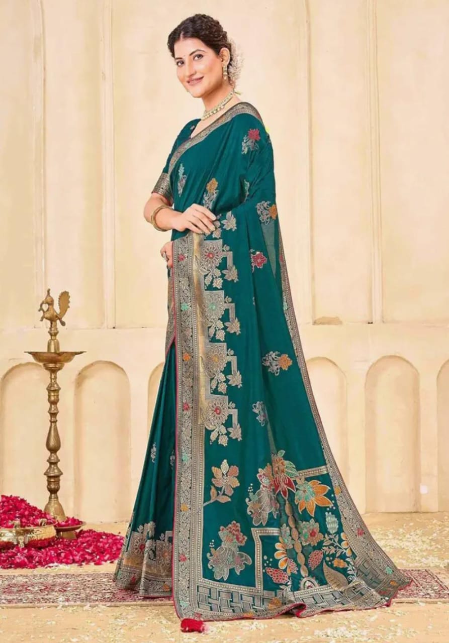 Regal Silk Saree with Intricate Multicolored Weave