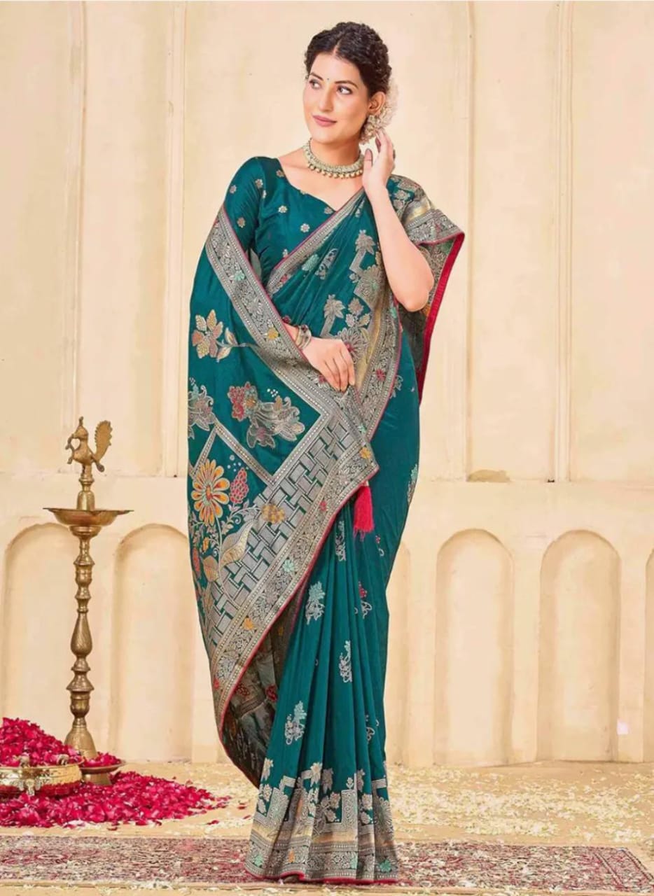 Regal Silk Saree with Intricate Multicolored Weave