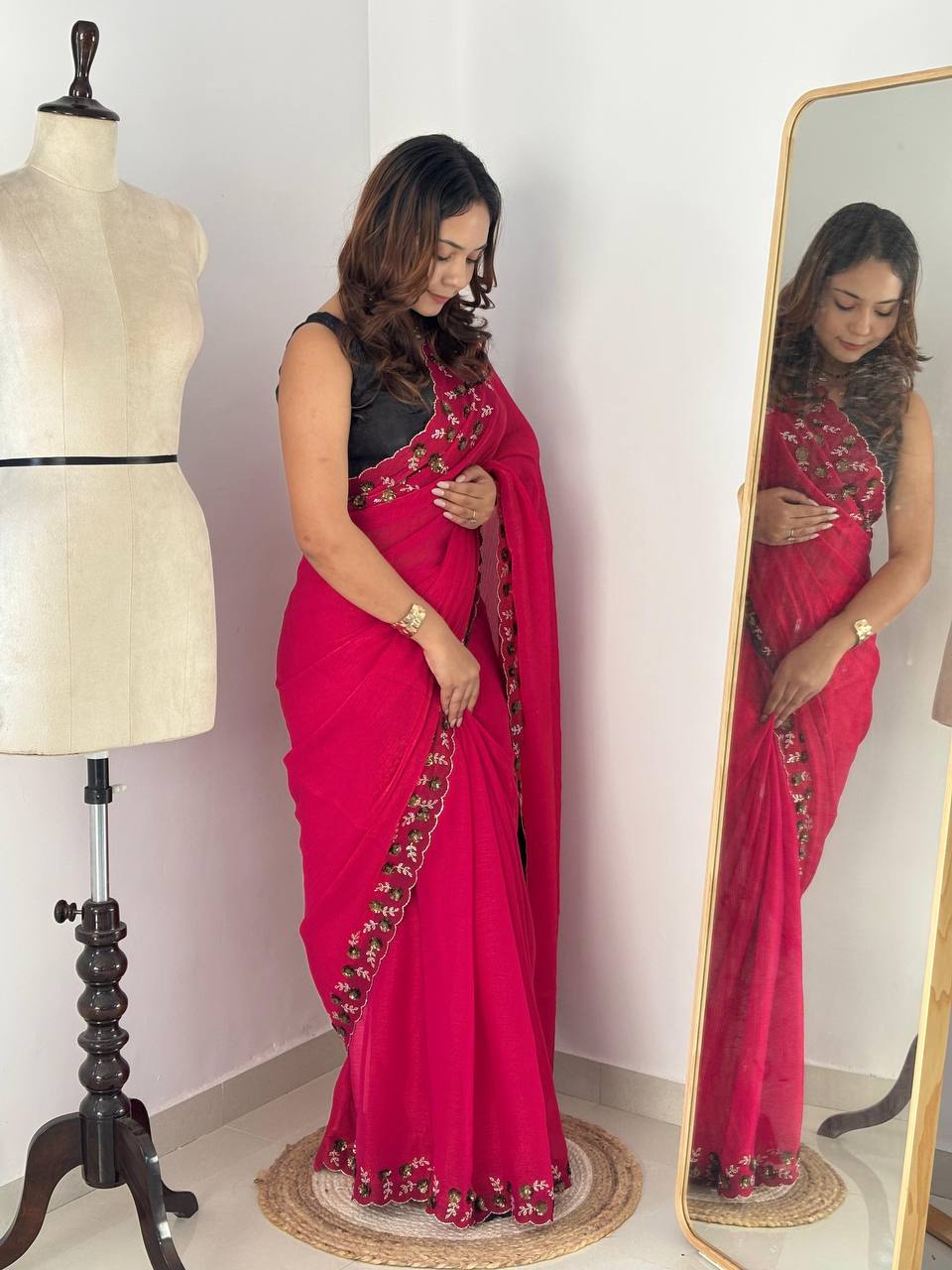 Saree with Delicate Floral Border Embroidery