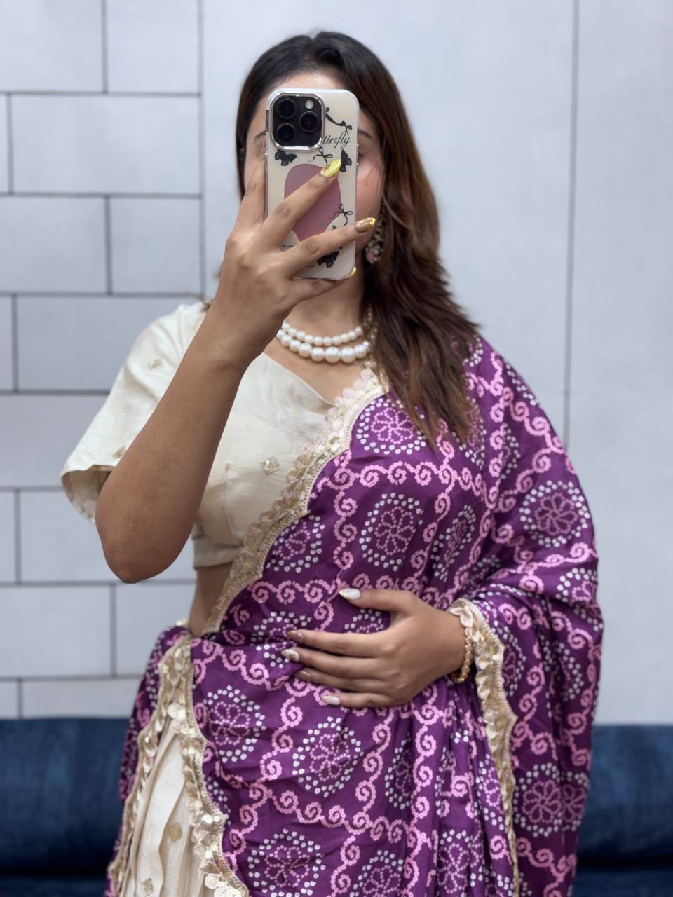 Festive ready in a silk lehenga and printed dupatta