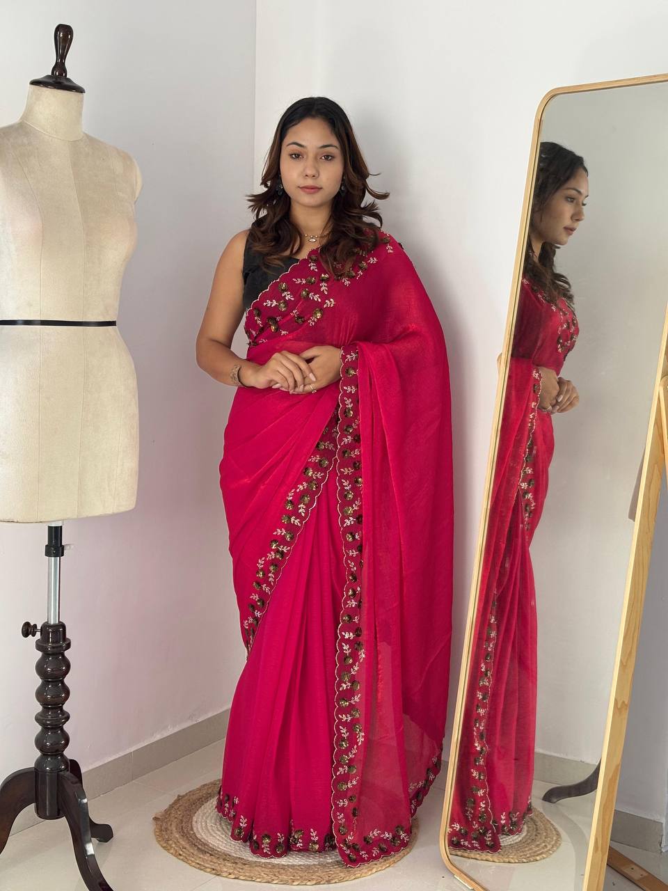 Saree with Delicate Floral Border Embroidery