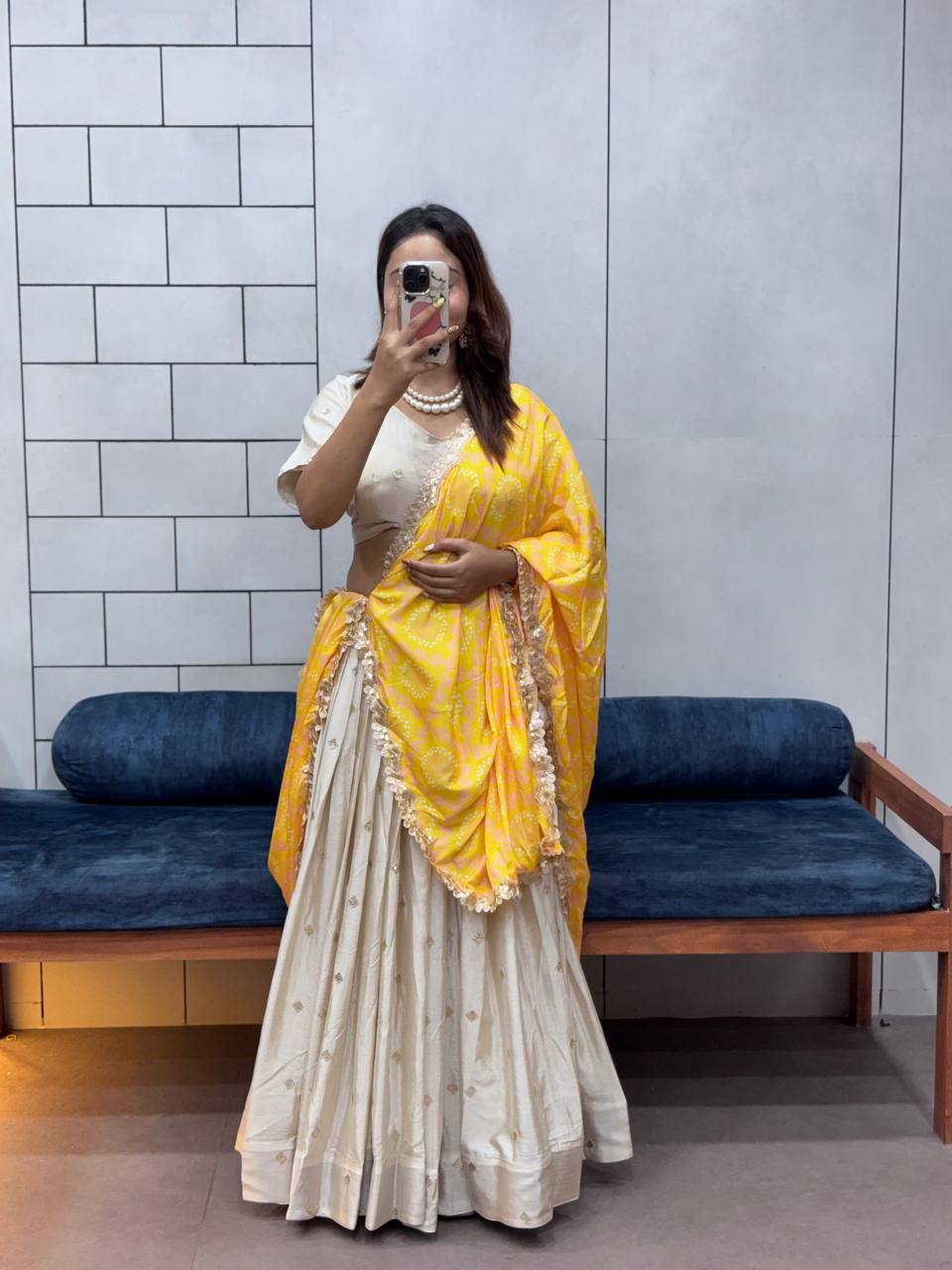 Festive ready in a silk lehenga and printed dupatta