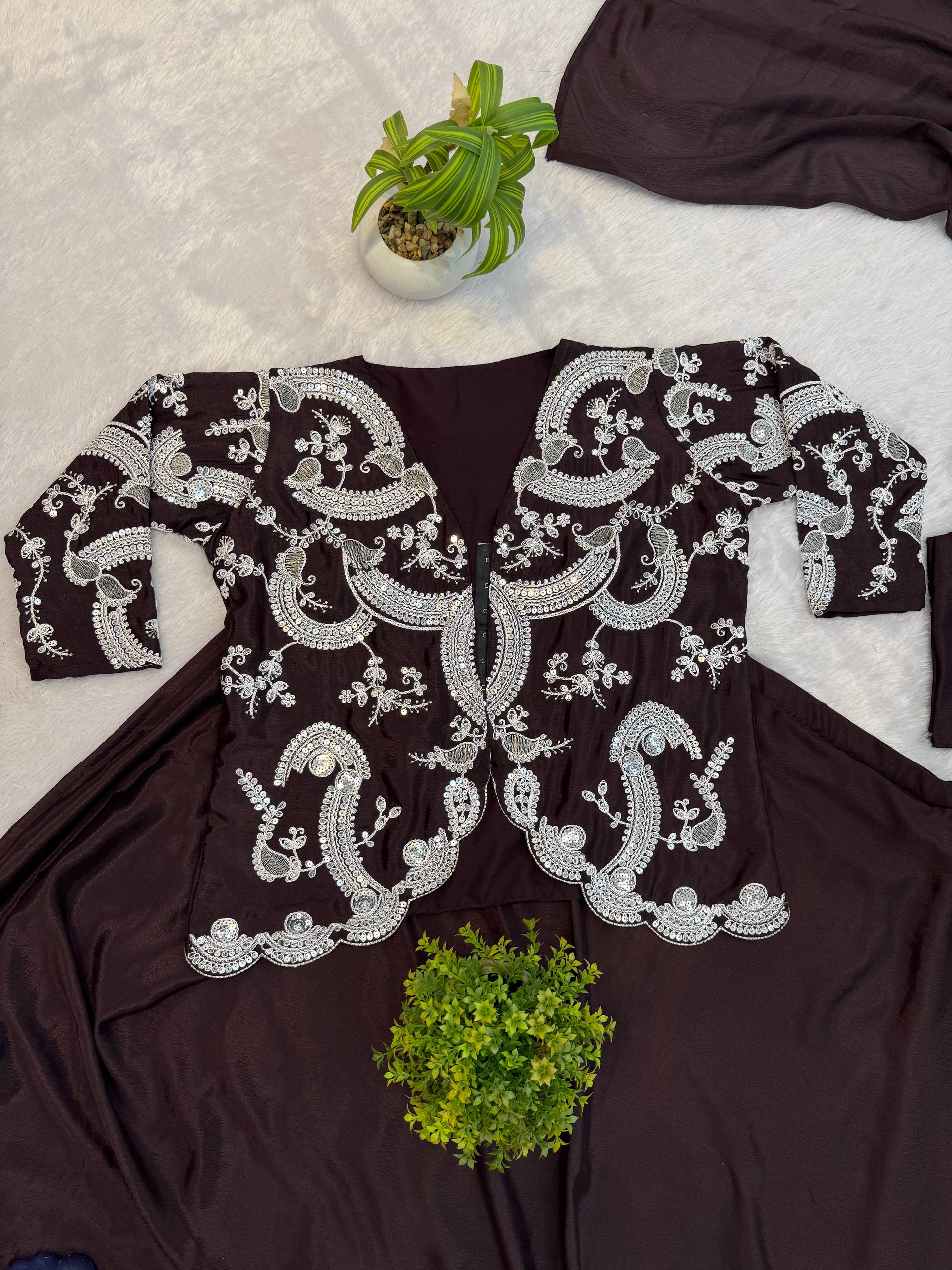 Pre-Draped Saree with Embroidered Blouse and Pleated Pallu