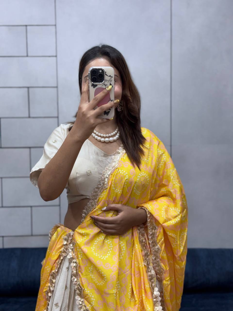 Festive ready in a silk lehenga and printed dupatta