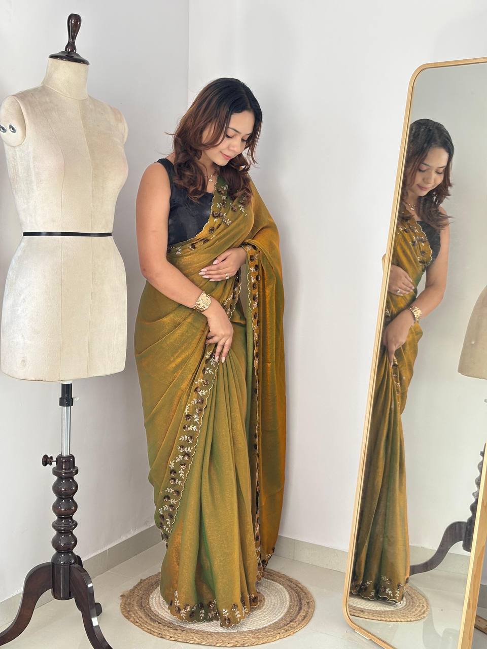 Saree with Delicate Floral Border Embroidery