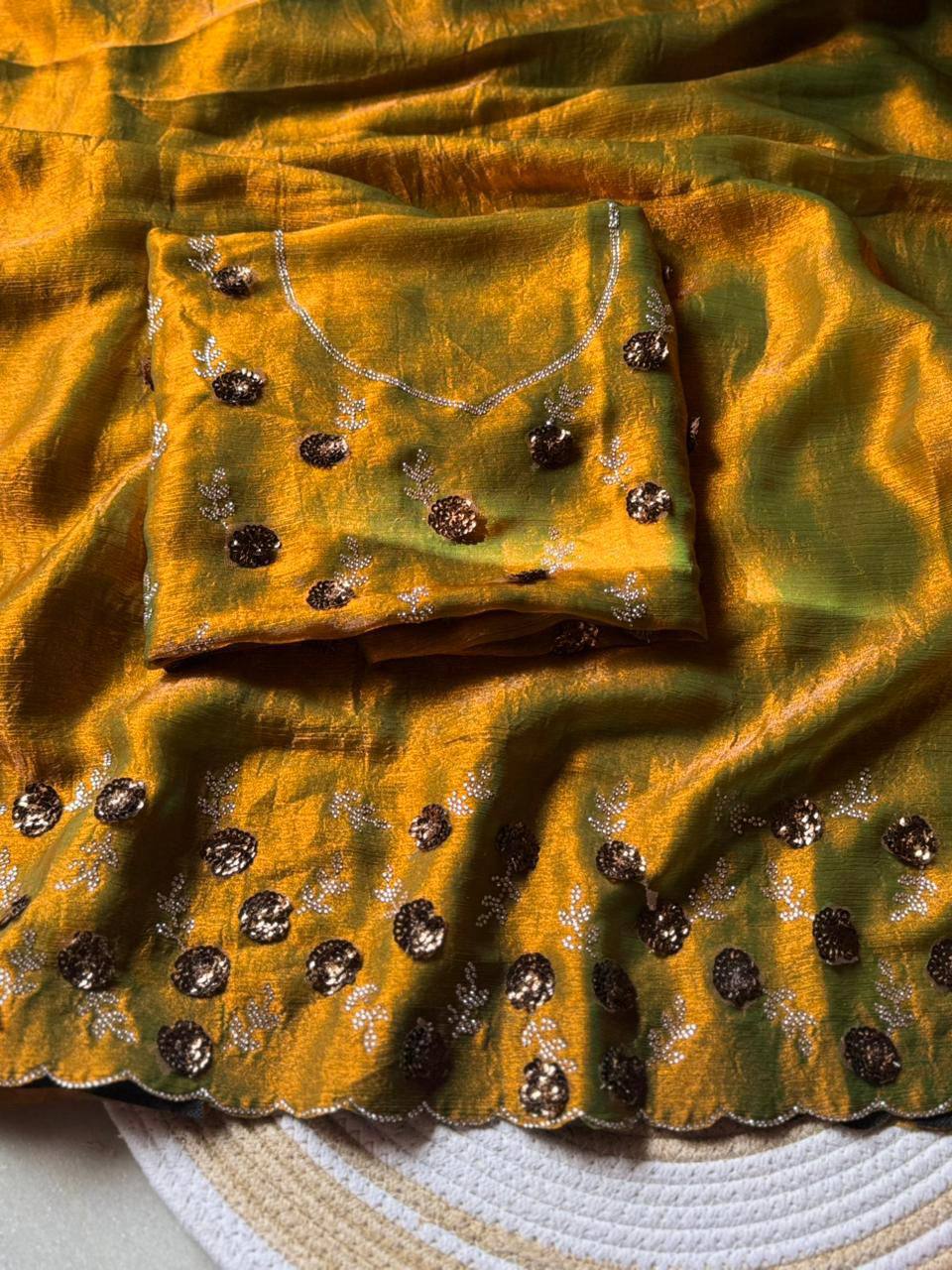 Saree with Delicate Floral Border Embroidery