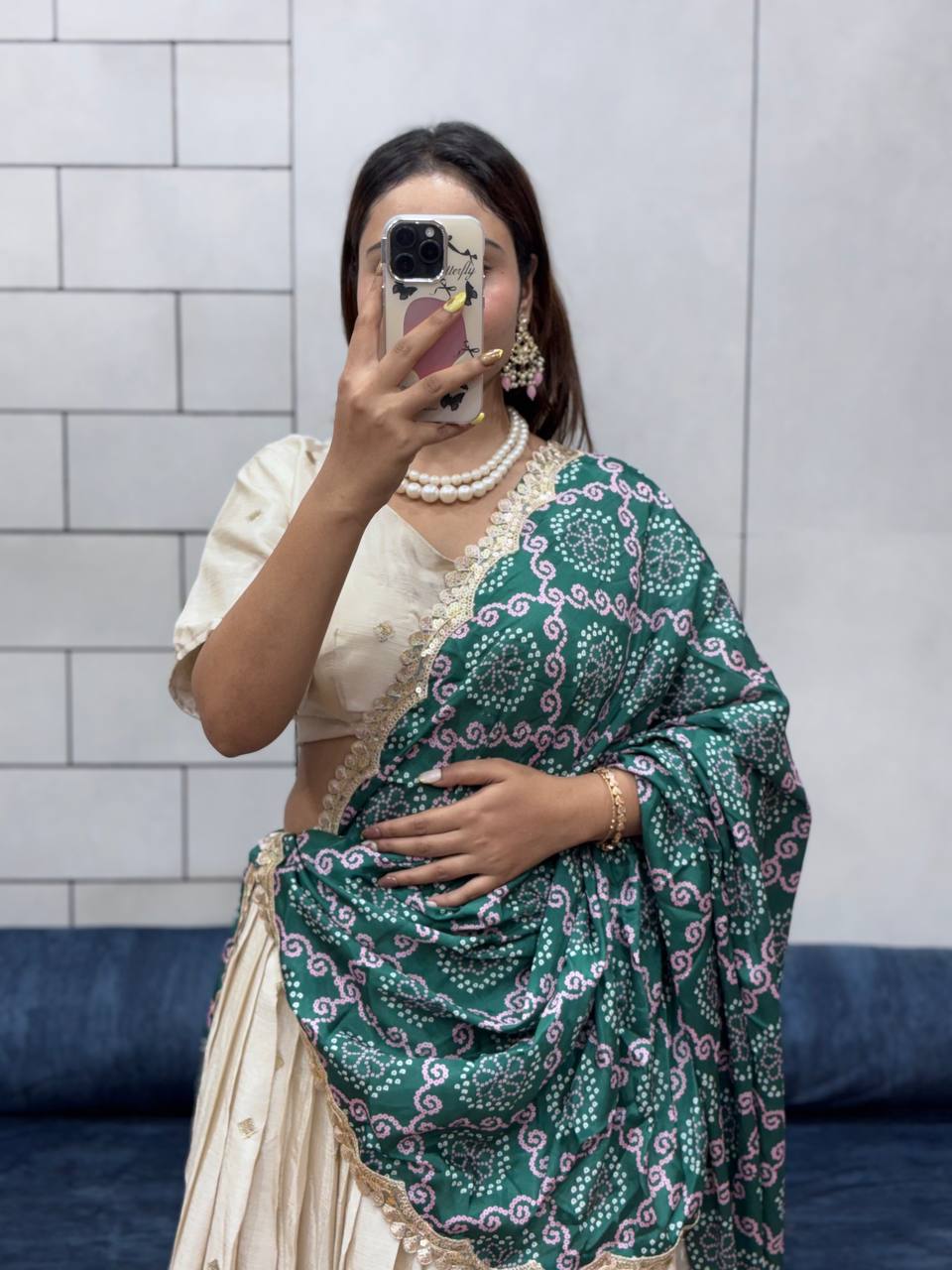 Festive ready in a silk lehenga and printed dupatta