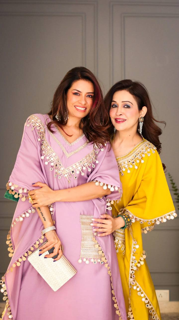 Lilac Kaftan & Pant Set with Golden Detailing