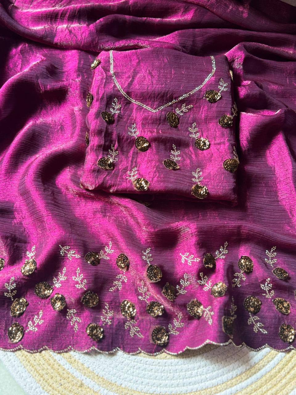 Saree with Delicate Floral Border Embroidery