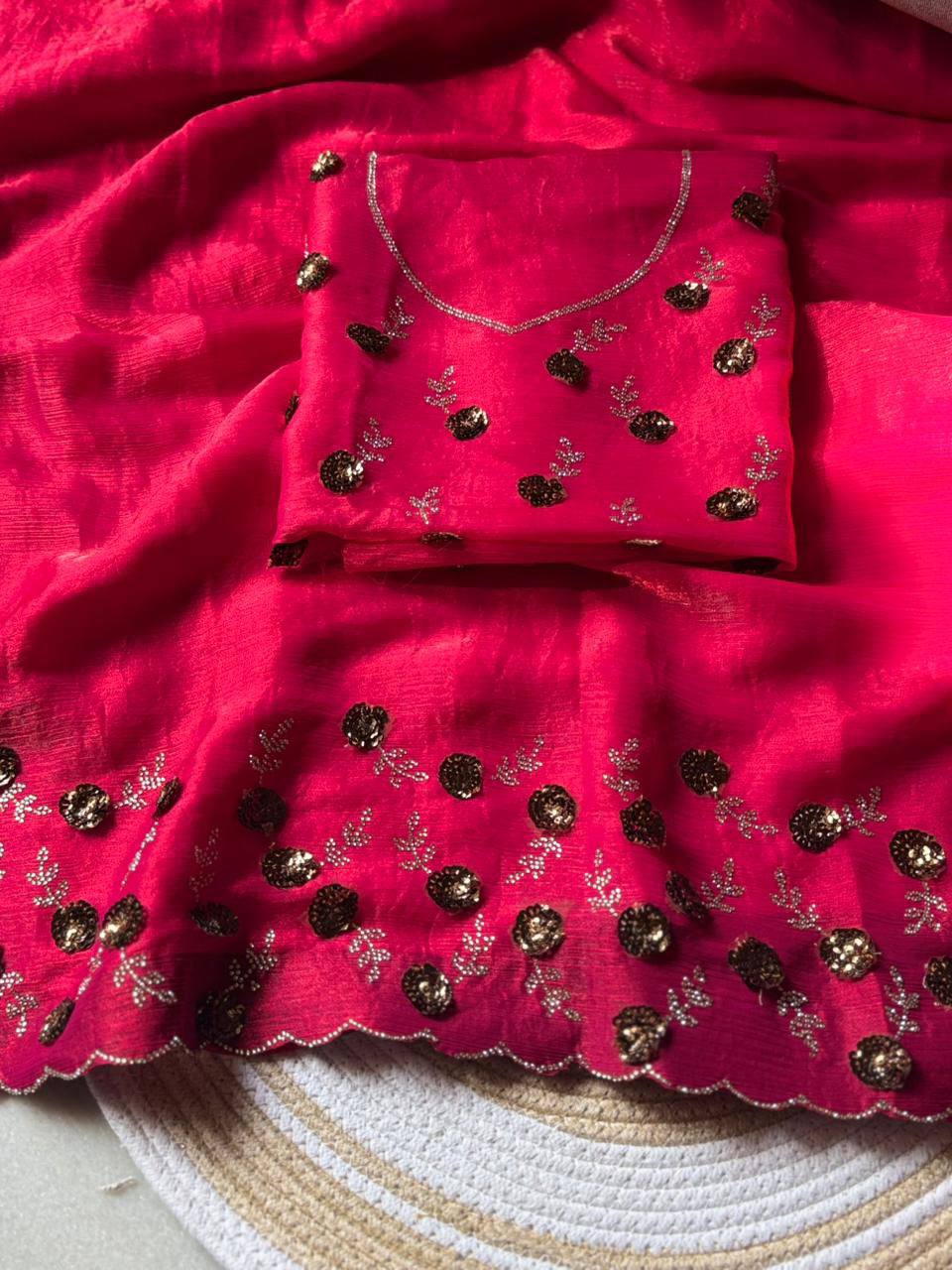 Saree with Delicate Floral Border Embroidery