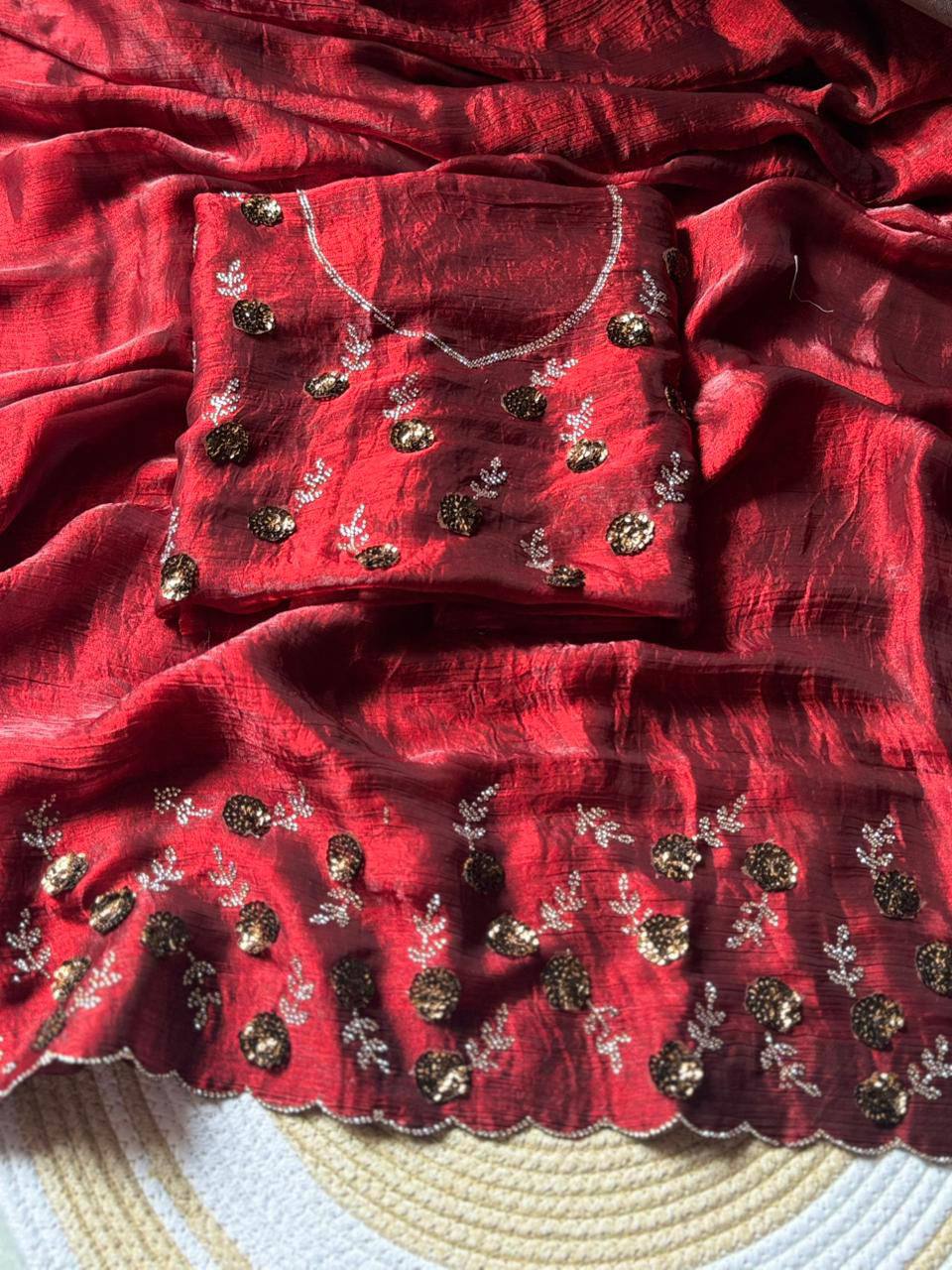 Saree with Delicate Floral Border Embroidery