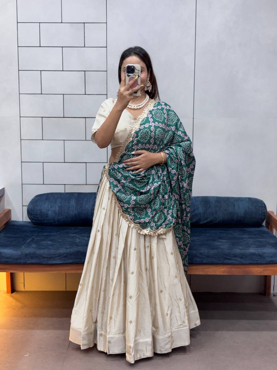 Festive ready in a silk lehenga and printed dupatta