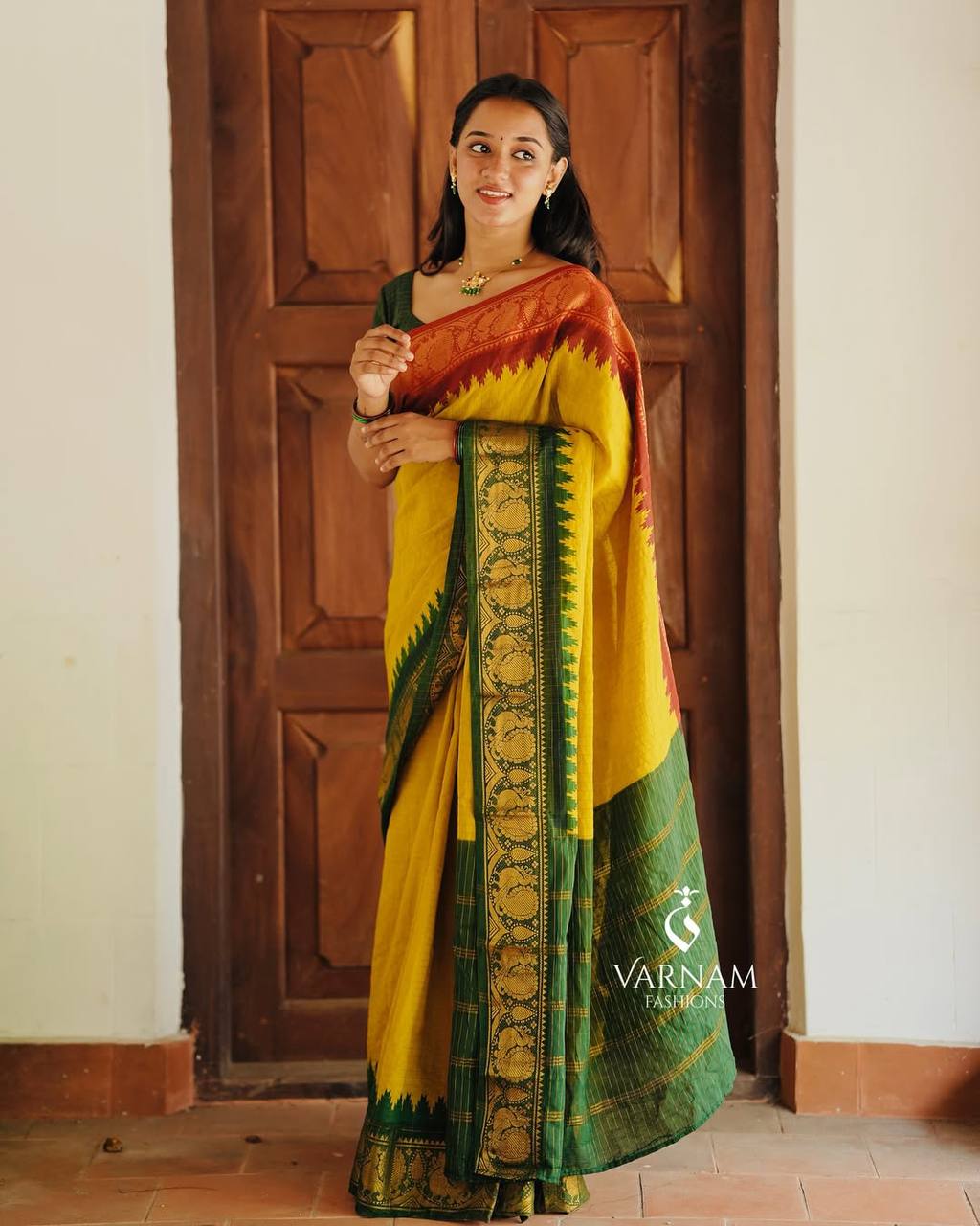 Soft lichi silk yellow Ethnic Tradition Saree