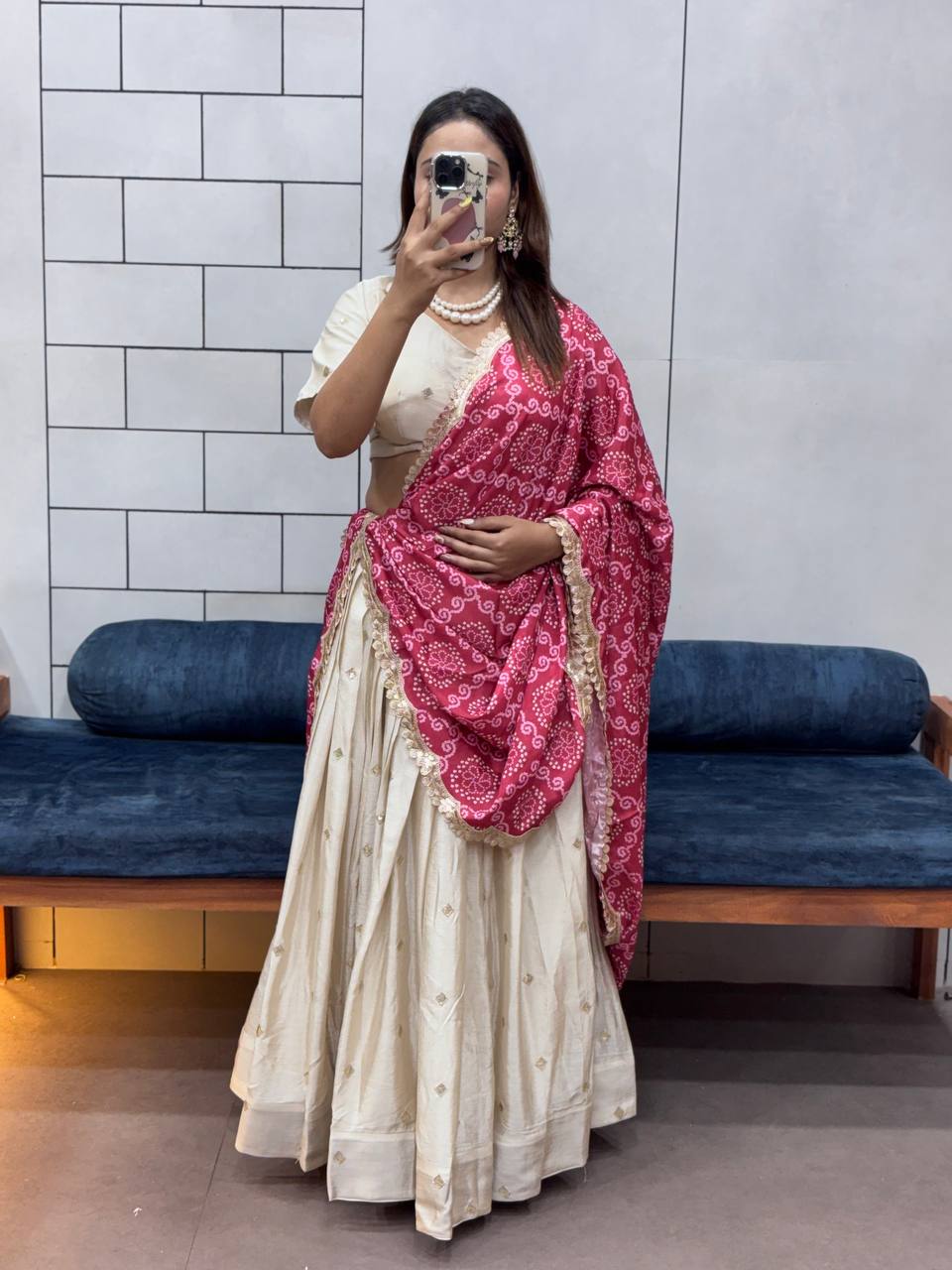 Festive ready in a silk lehenga and printed dupatta