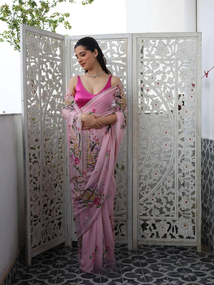 Graceful Saree with Hand-Painted Floral Motifs