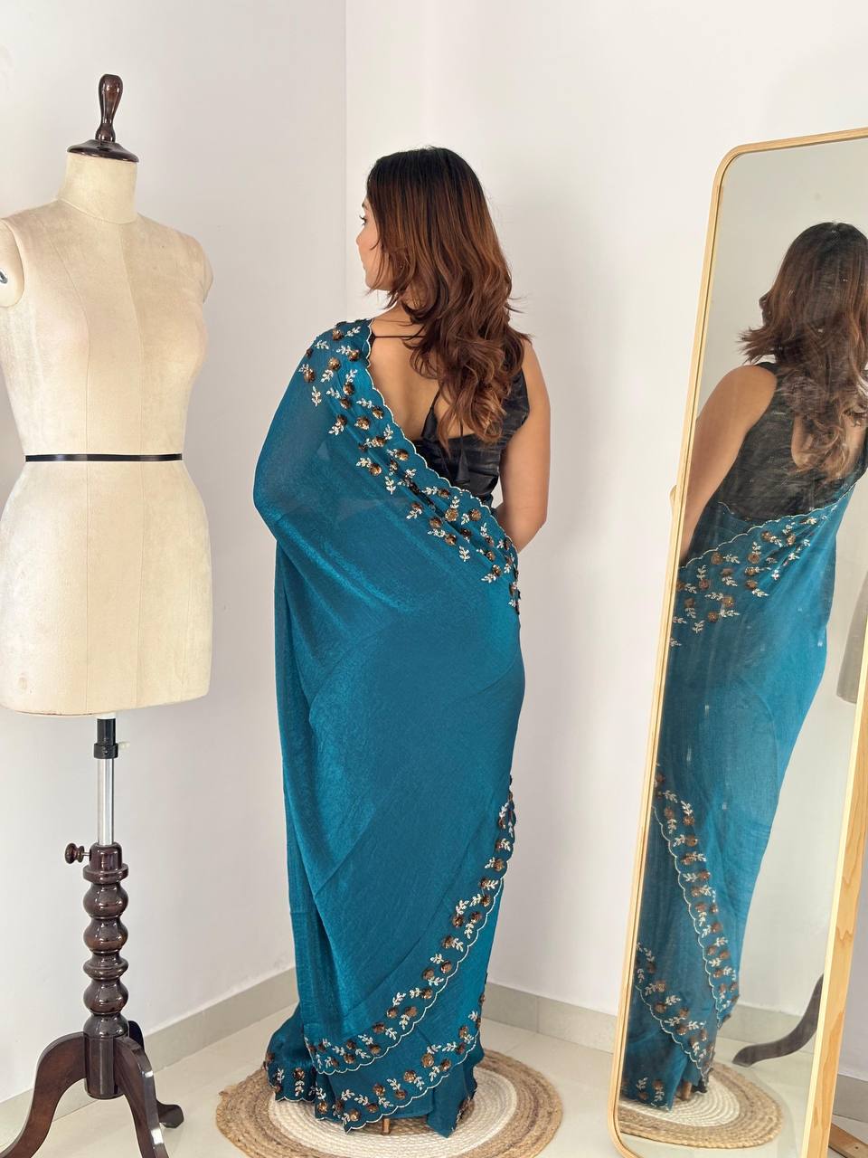 Saree with Delicate Floral Border Embroidery