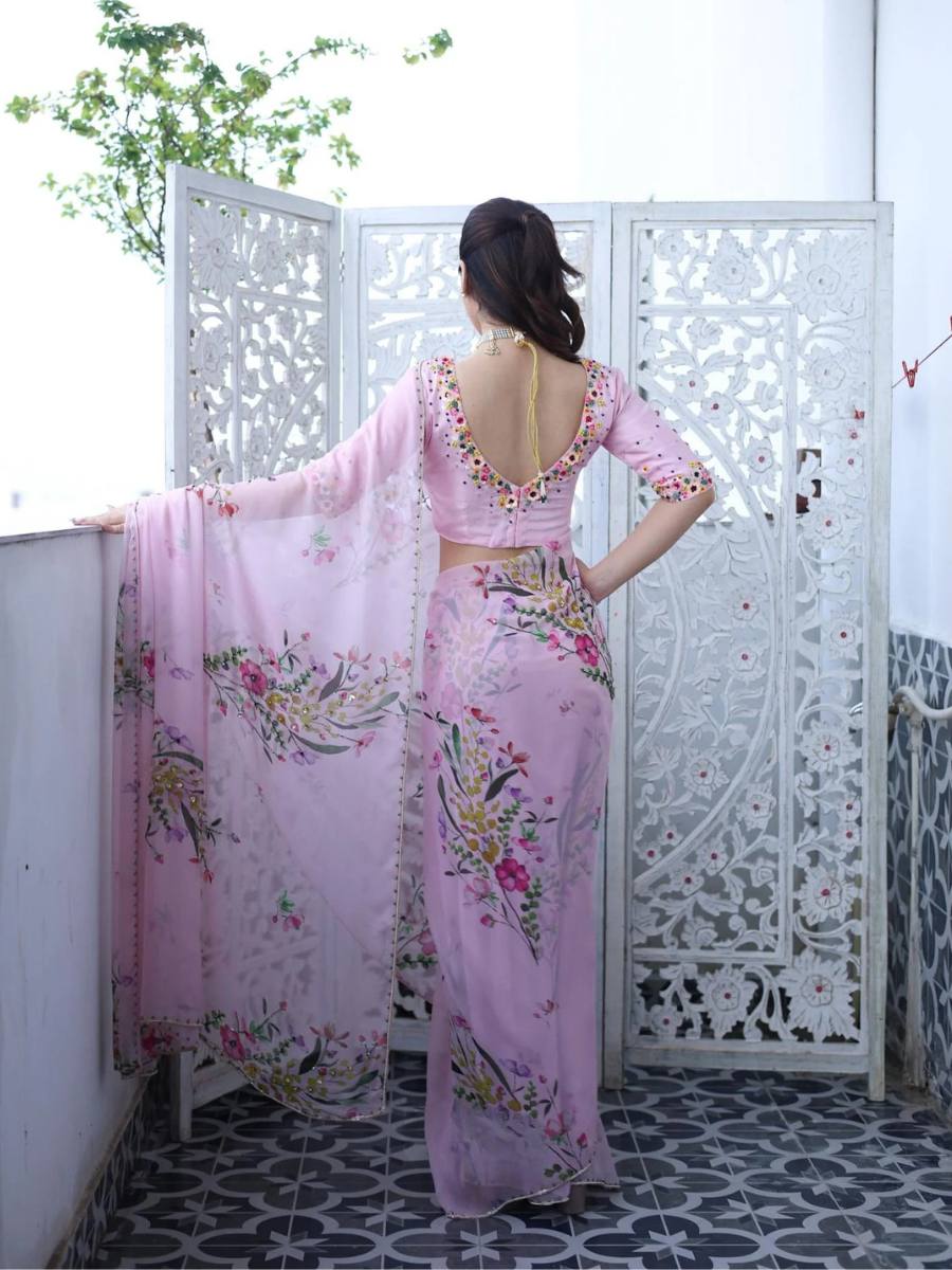 Graceful Saree with Hand-Painted Floral Motifs