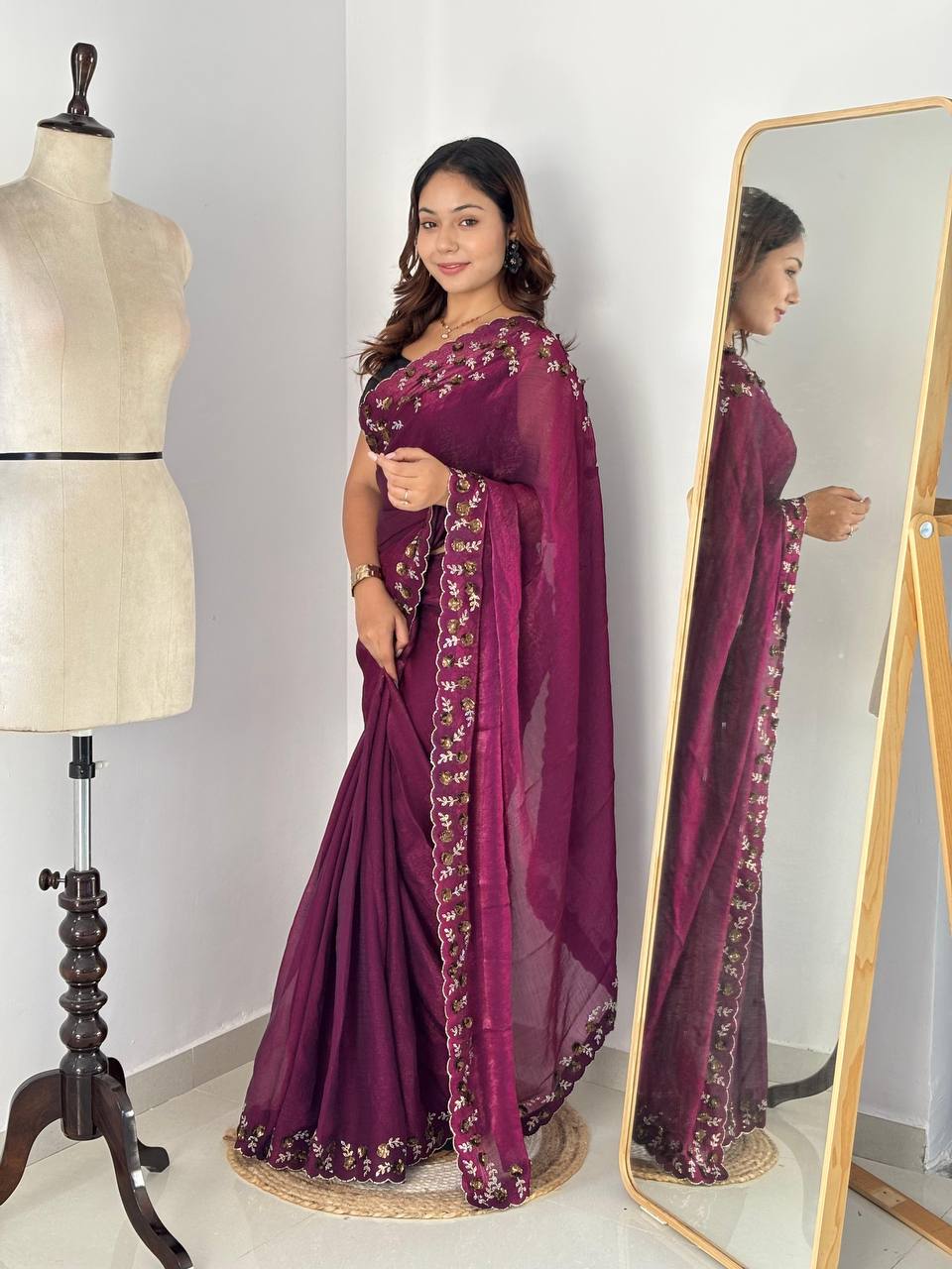 Saree with Delicate Floral Border Embroidery