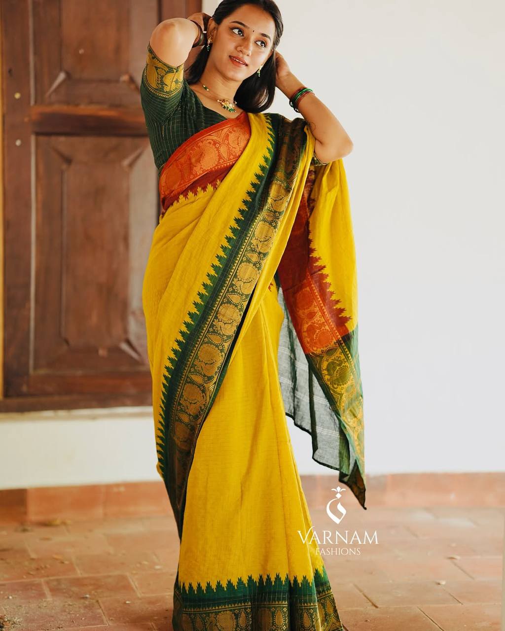 Soft lichi silk yellow Ethnic Tradition Saree