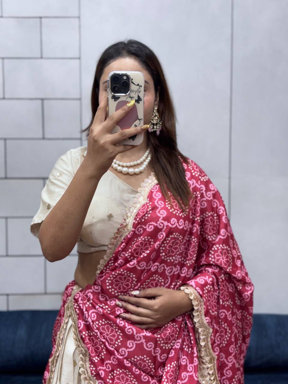 Festive ready in a silk lehenga and printed dupatta