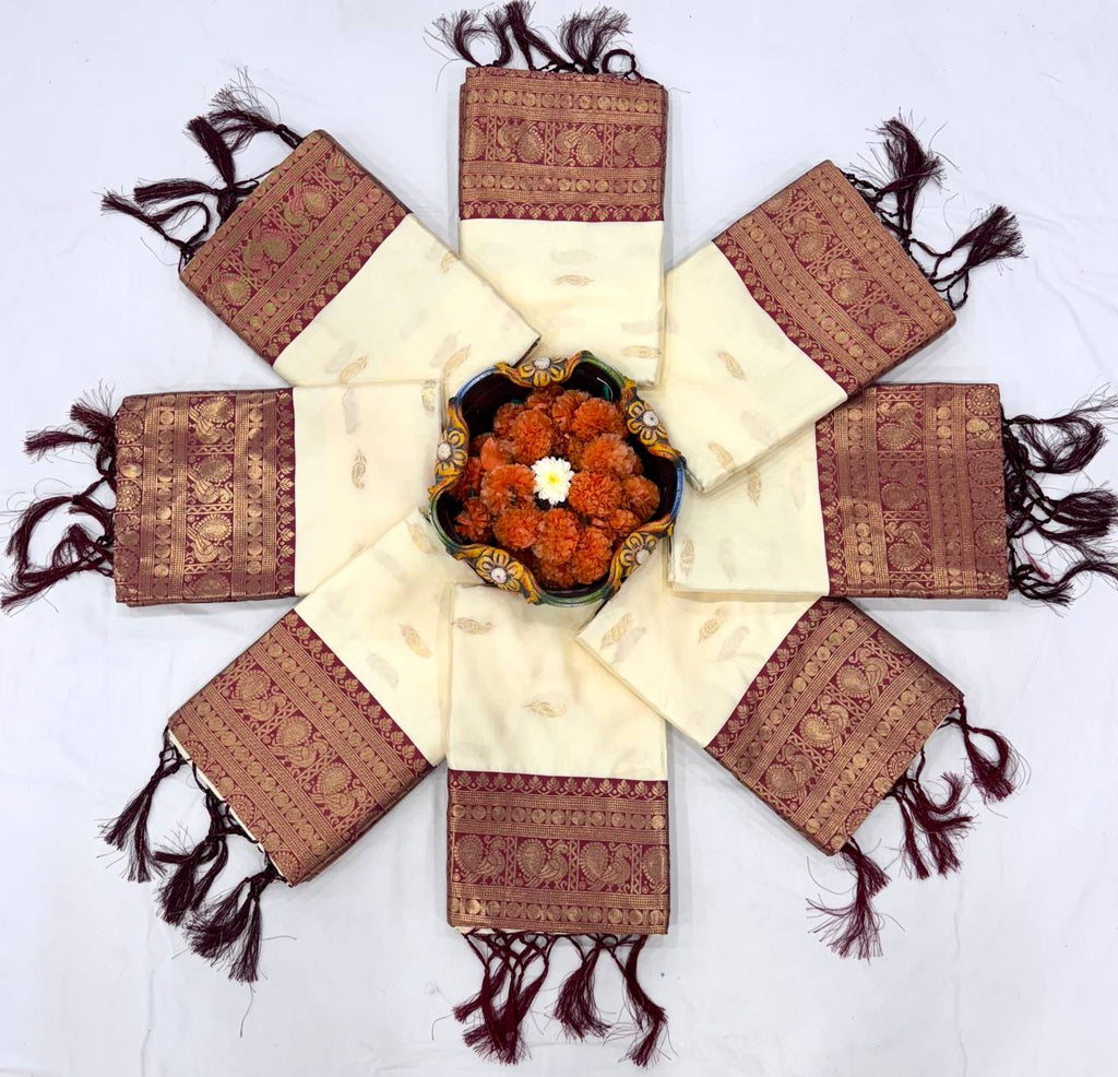 Elegant Traditional cream with Contrast Border Saree
