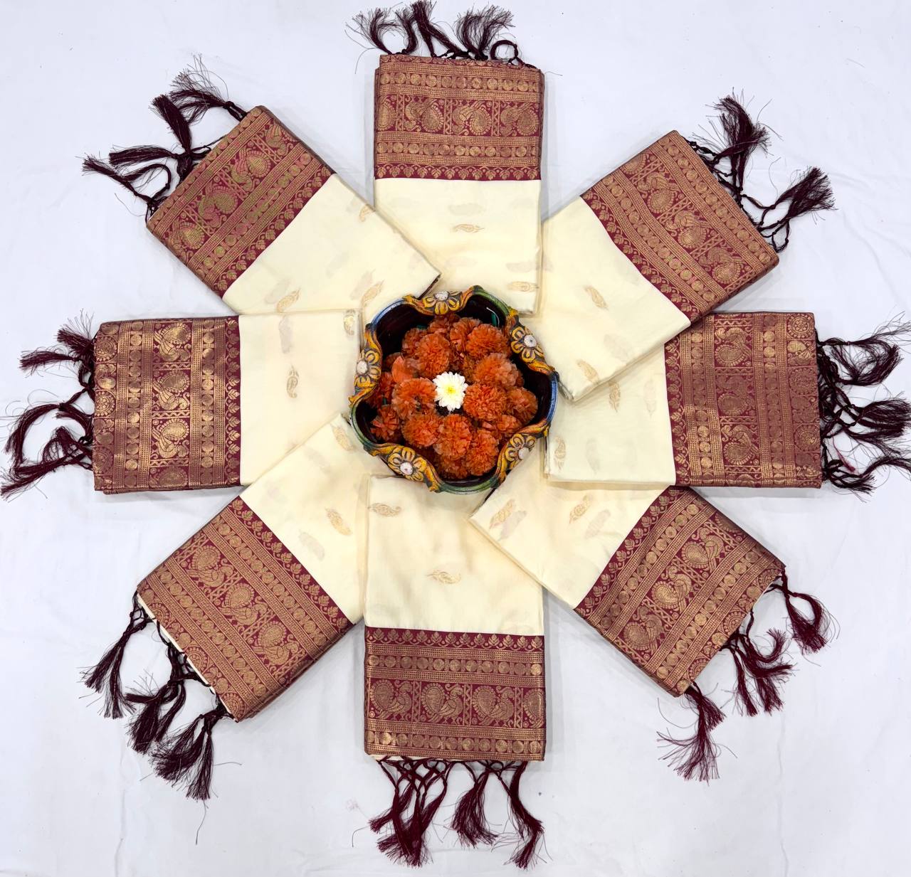 Elegant Traditional cream with Contrast Border Saree