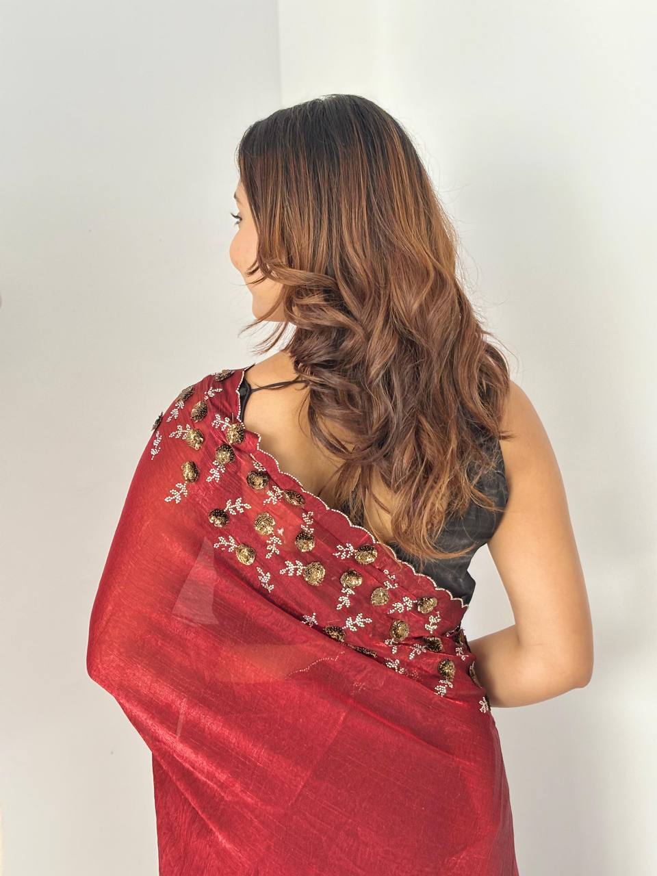 Saree with Delicate Floral Border Embroidery
