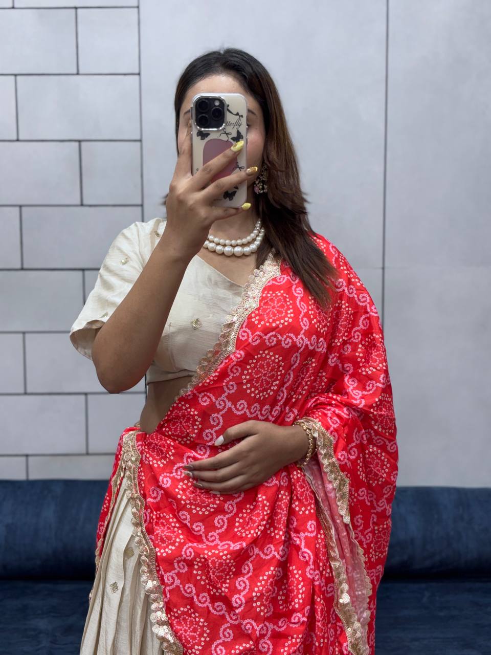 Festive ready in a silk lehenga and printed dupatta