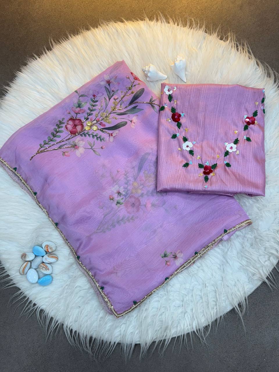 Graceful Saree with Hand-Painted Floral Motifs