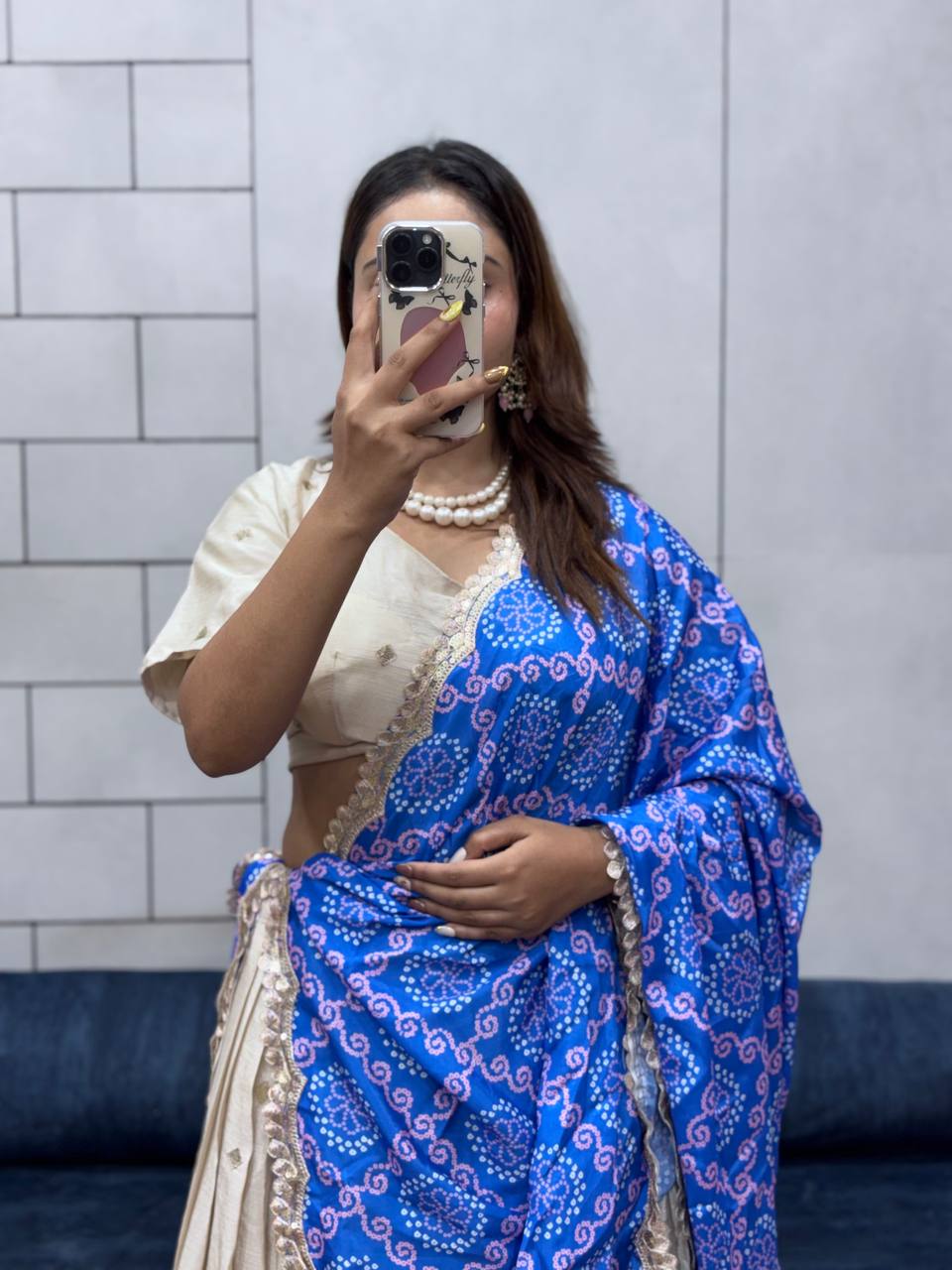 Festive ready in a silk lehenga and printed dupatta